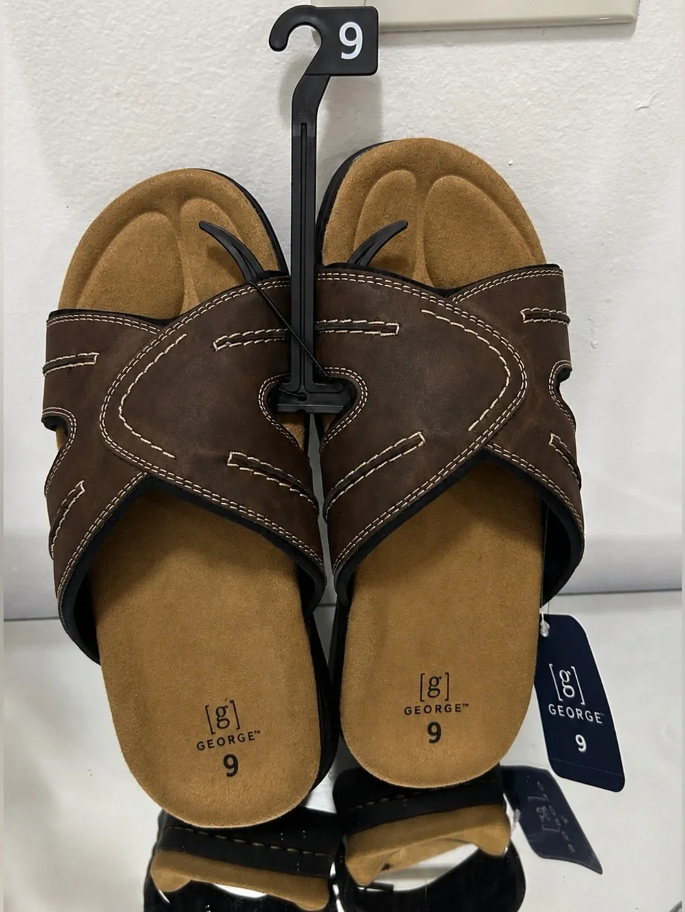 George Men’s Brown Comfort Slide Sandals Size 9 NWT Cushioned Casual Shoes